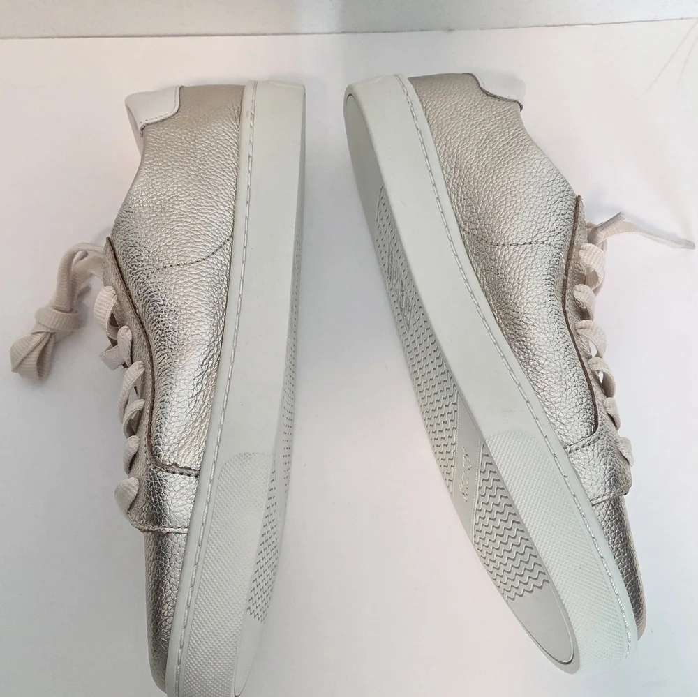 Soludos Ibiza Classic Leather Sneaker Platinum, Women's Sizes 10 New Without Box